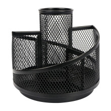 Desk Pen Holder Black Metal Mesh Organizer 5 Compartments