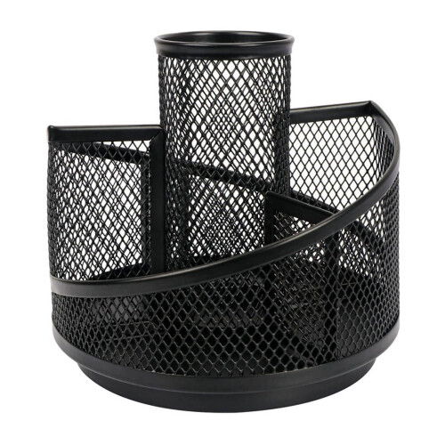 Desk Pen Holder Black Metal Mesh Organizer 5 Compartments