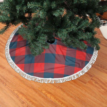 Jupe de sapin de Noël en dentelle tartan à franges, 76 cm (30 pouces)