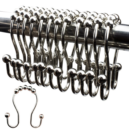 Shower Curtain Hooks Metal Double-Sliding Rust-Resistant 12