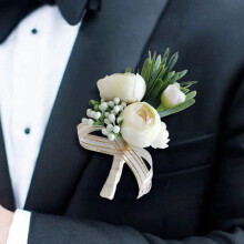 Broșă Corsage Butonieră Festivă Lucrată Manual Albă
