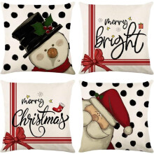 Ensemble de 4 housses de coussin rouges de Noël 45 x 45 cm, motif bonhomme de neige