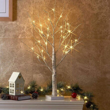Arbre en bouleau à LED avec lumières blanc chaud 60 cm