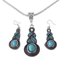 Women's green turquoise pendant necklace and earrings set