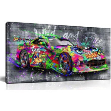 Tableau abstrait pop graffiti sur toile style Banksy (1 pièce)