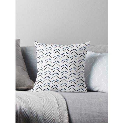 Housse de coussin abstraite à chevrons bleus, 40 x 40 cm