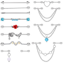 Boucles d'oreilles haltères industrielles pour piercing cartilage (14 pièces)