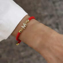 Initial letter charm bracelet for women with pave zirconia