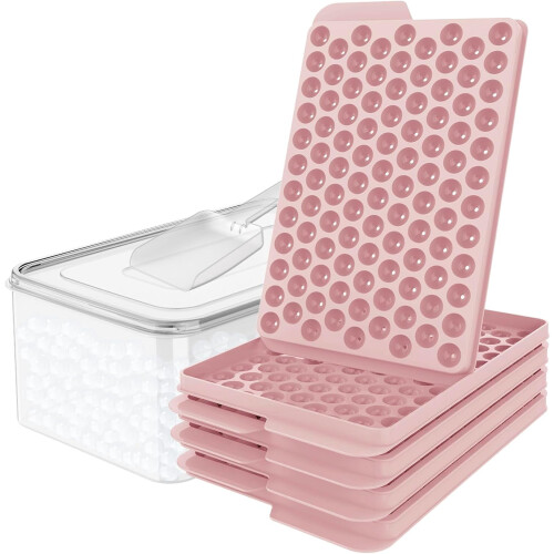Mini Ice Cube Trays Blue 3-Pack with Ice Bin and Scoop