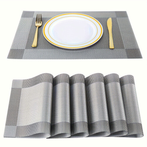Plastic Square Golden Placemats Nordic Solid Color 6 Pcs 2