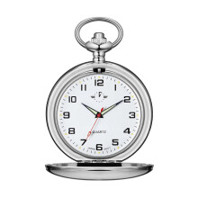 Men's Flip Quartz Pocket Watch with Luminous Dial and Chain