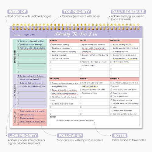 Bloco de notas semanal para lista de tarefas, 8,5 x 11 polegadas, 52 folhas 1