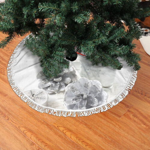 Weihnachtsbaumrock mit Fransen und Spitze, silber, 36 Zoll