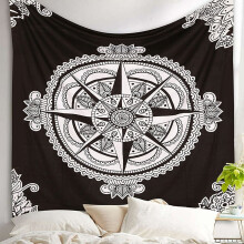 Mandala Tapestry Black White Bohemian Queen Size