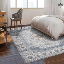 Persian area rug grey teal 5 ft x 7 ft washable low pile