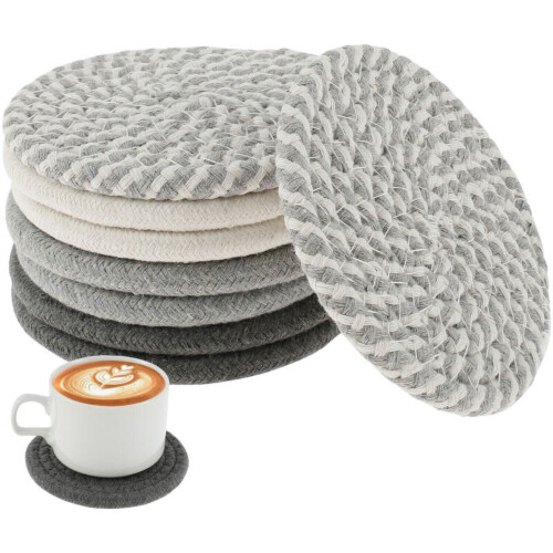 Tapete para copos em corda de algodão absorvente e resistente ao calor (8 peças)
