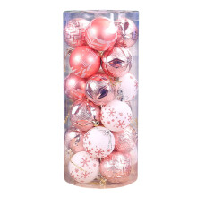 Christmas Balls Pink Painted Electroplated Plastic 24 Pc