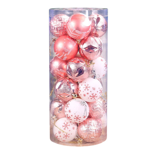 Christmas Balls Pink Painted Electroplated Plastic 24 Pc