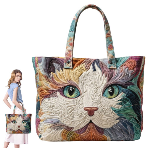 Bolsa de tecido YOCBZ com estampa de gato e coruja, 33 x 31 cm (13 x 12,2 polegadas). 1