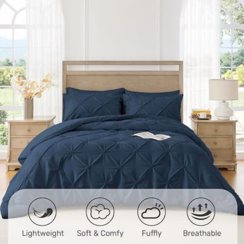 Σετ παπλωμάτων Queen Navy Blue Boho Pintuck 3 τεμαχίων 1