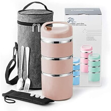 Stainless Steel 3-Tier Lunch Box with Bag and Cutlery Green