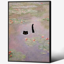 Black Cat Canvas Wall Art Abstract Vintage Pink 1 Piece
