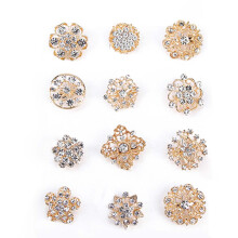 Yesbay flower-shaped rhinestone brooch pins 12 pcs