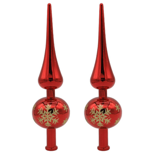 Vintage Plastic Christmas Tree Topper Red Metallic 2pcs