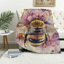 Flannel blanket purple floral bumblebee design 40x50 in