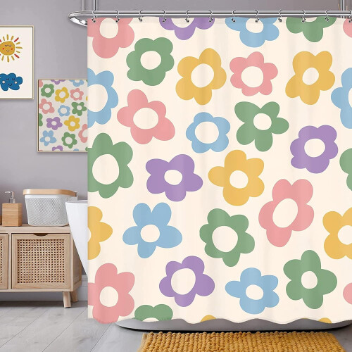 Flower Shower Curtain Pastel Boho 72x72 Inch