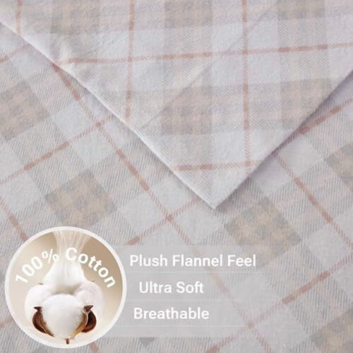 Σετ σεντόνια Cozy Flannel από βαμβάκι, δύο XL ροζ καρό, 3 τεμάχια 2