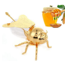 Luxurious Metal Honey Container with Dipper Gold