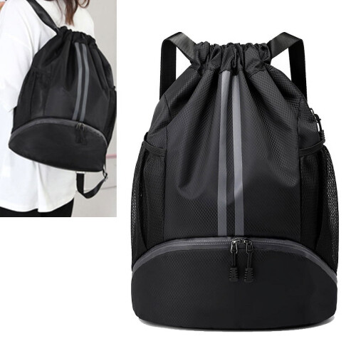 Black drawstring sports backpack water-resistant 1 pack