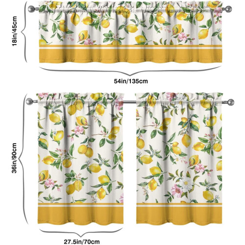 Lemon Floral Kitchen Curtain Valance Set 36 inch 1
