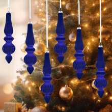 SATRINO velvet Christmas ornaments blue cone-shaped 6PCS