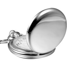 Vintage Pocket Watch with Chain Silver Steel Quartz 1 Piece