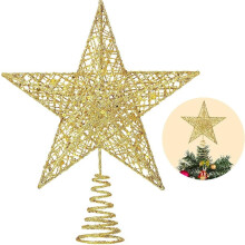 Étoile creuse dorée à paillettes pour sapin de Noël (1 pièce)