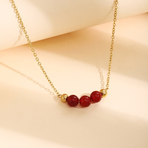 Collier en acier inoxydable avec pierre, style chinois 1
