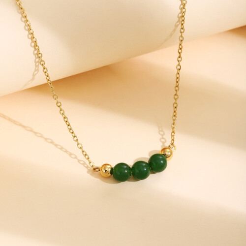 Collier en acier inoxydable avec pierre, style chinois 2