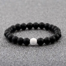 Conjunto de pulseiras Yin Yang de lava negra e malaquita para casais.