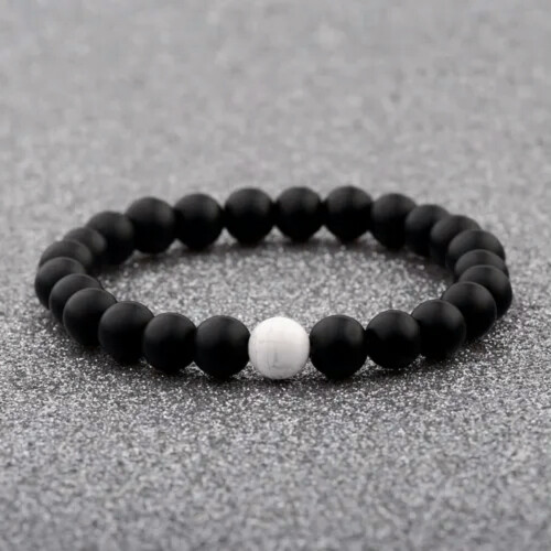 Sort lava og malakit Yin Yang armbåndssæt til par