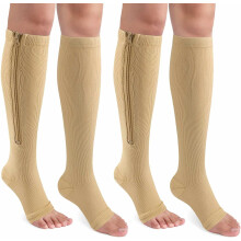 Compression Socks 15-20 mmHg Open Toe Knee High 2 Pairs