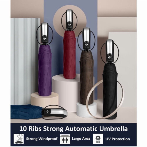 Automatic Folding Vinyl Umbrella10-Rib Windproof 2