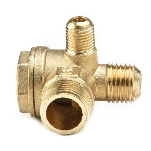 Brass 3-Port Male Thread Check Valve for Air Compressor 1PC 1