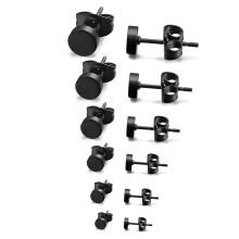 Puces d'oreilles Lixianhe en acier chirurgical, 6 paires, noires, 3-8 mm