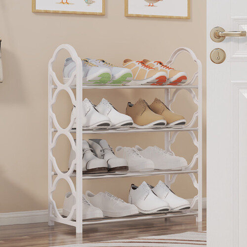 Metal Shoe Rack with Wheels White 3-Tier