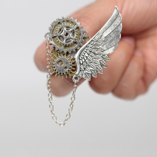 Broșă steampunk pentru femei cu design antic de roți dințate 2