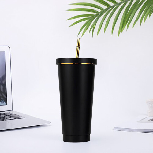 Isolierter Edelstahl-Reisebecher mit Strohhalm, 500 ml