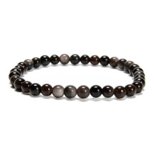 Silver obsidian round beaded bracelet 6/8/10mm 7.5 inch 3