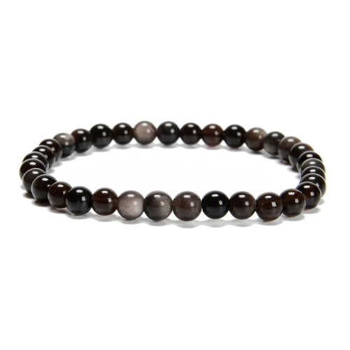 Silver obsidian round beaded bracelet 6/8/10mm 7.5 inch 3